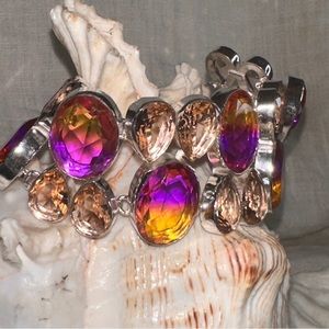 Gorgeous Ametrine + Peach Quartz gem cluster statement cuff bracelet